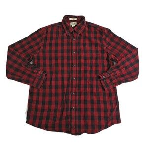 LL Bean Men's Large Flannel Shirt Fitted Lumberjack Red Black Check Plaid